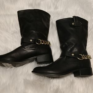 Black Express Moto Boots w/ Gold Chain sz 6